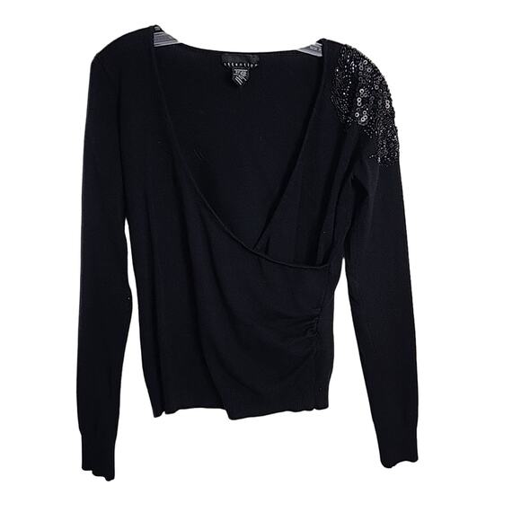 Attention Black Sweater with One Shoulder Accent, Medium - Picture 1 of 6